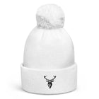 Embroidered Pom Pom Soft Beanie in white front view
