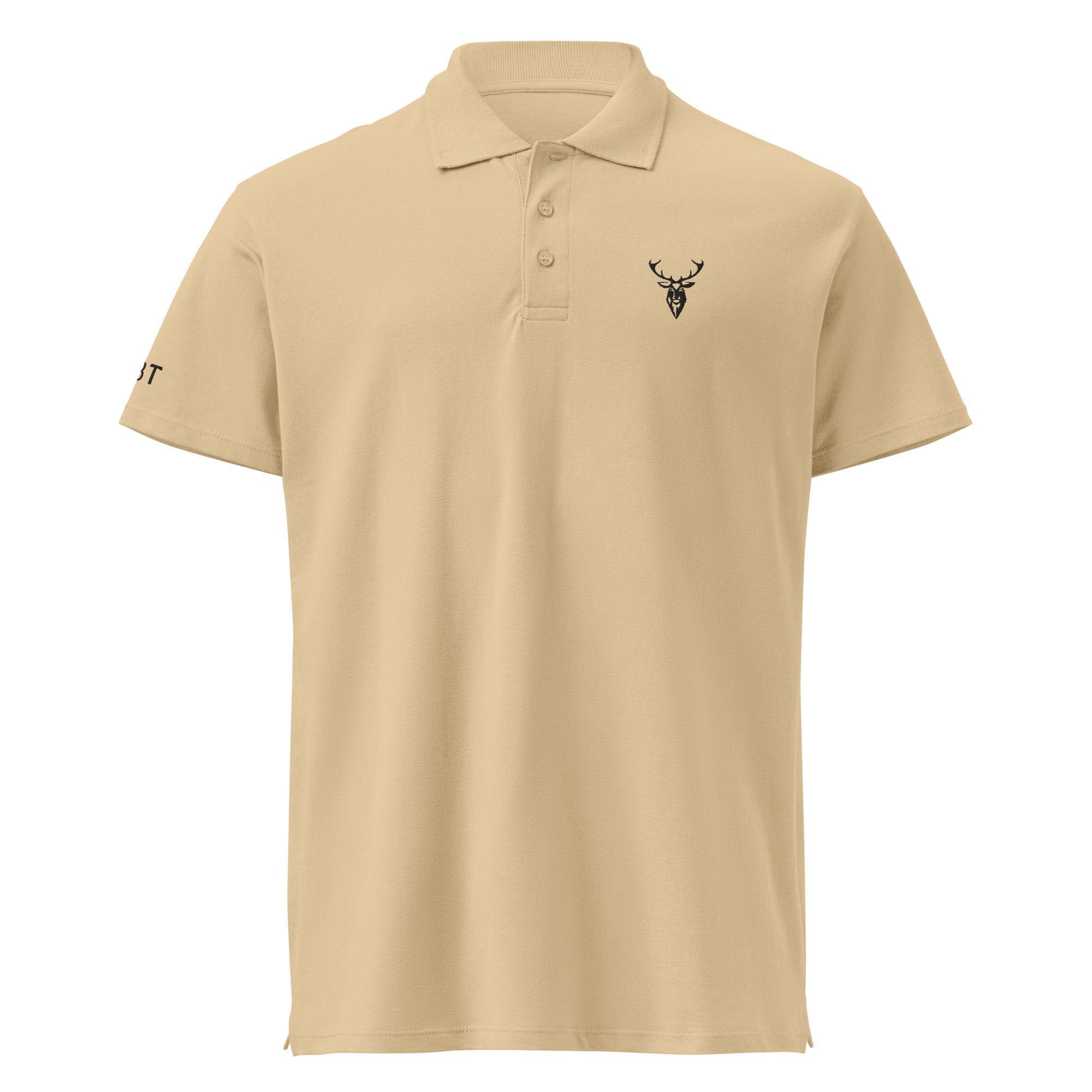 Embroidered Premium Hillside Polo Shirt sand colour front view