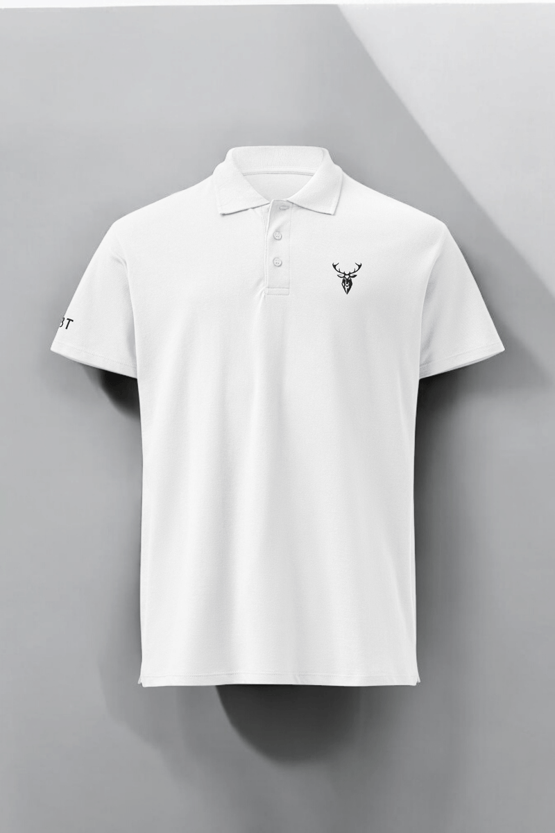 Embroidered Premium Hillside Polo Shirt front view in white