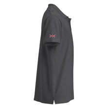 Embroidered Premium Hillside Polo shirt w British Flag dark grey colour side view