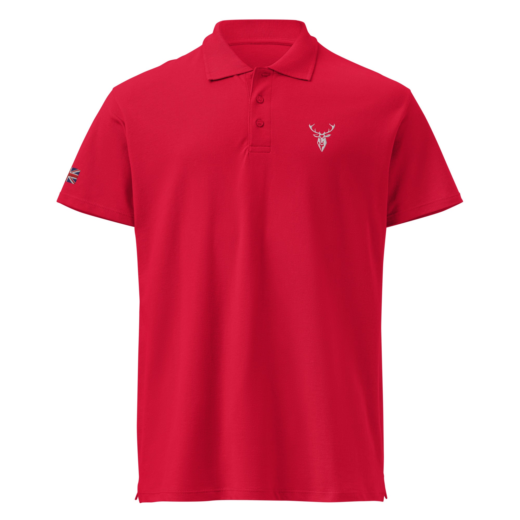 Embroidered Premium Hillside Polo shirt w British Flag red colour front view