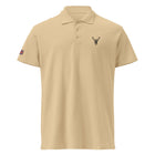Embroidered Premium Hillside Polo shirt w British Flag sand colour front view