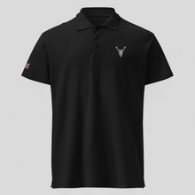 Embroidered Premium Hillside Polo shirt with British Flag black colour front view from brand 2BTreasured