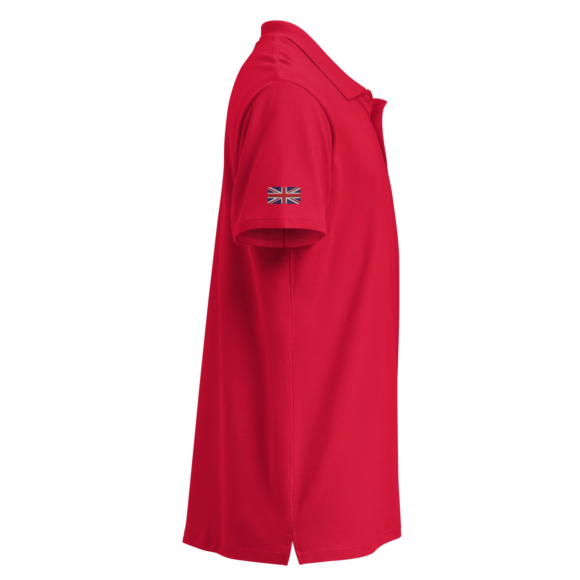 Embroidered Premium Hillside Polo shirt w British Flag red colour side view