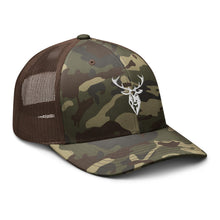 Embroidered Stag Camouflage Trucker Hat front side view brown camo