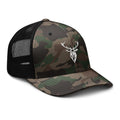 Embroidered Stag Camouflage Trucker Hat black camo front view