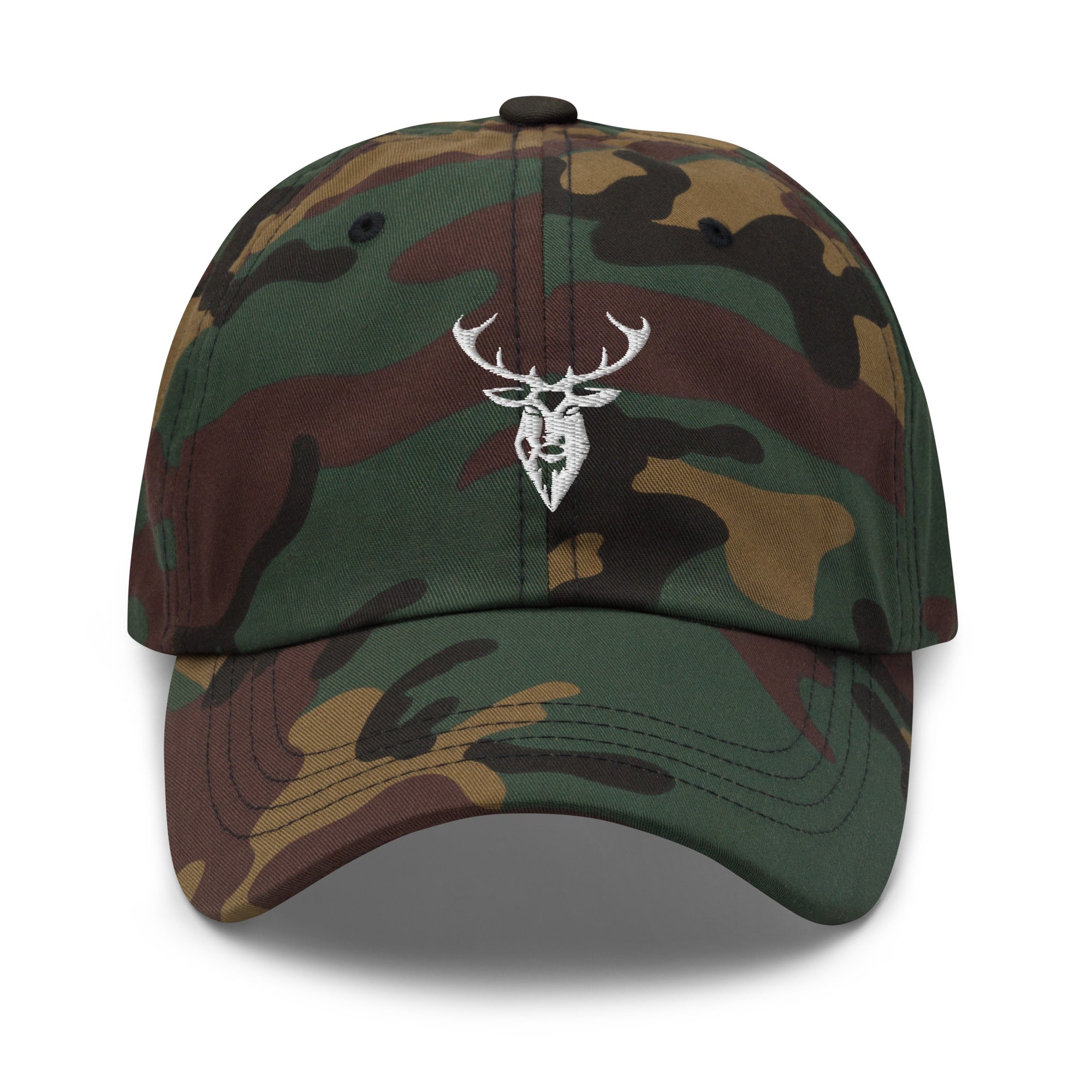 Embroidered Stag Classic Camo Hat front view of hat with brand