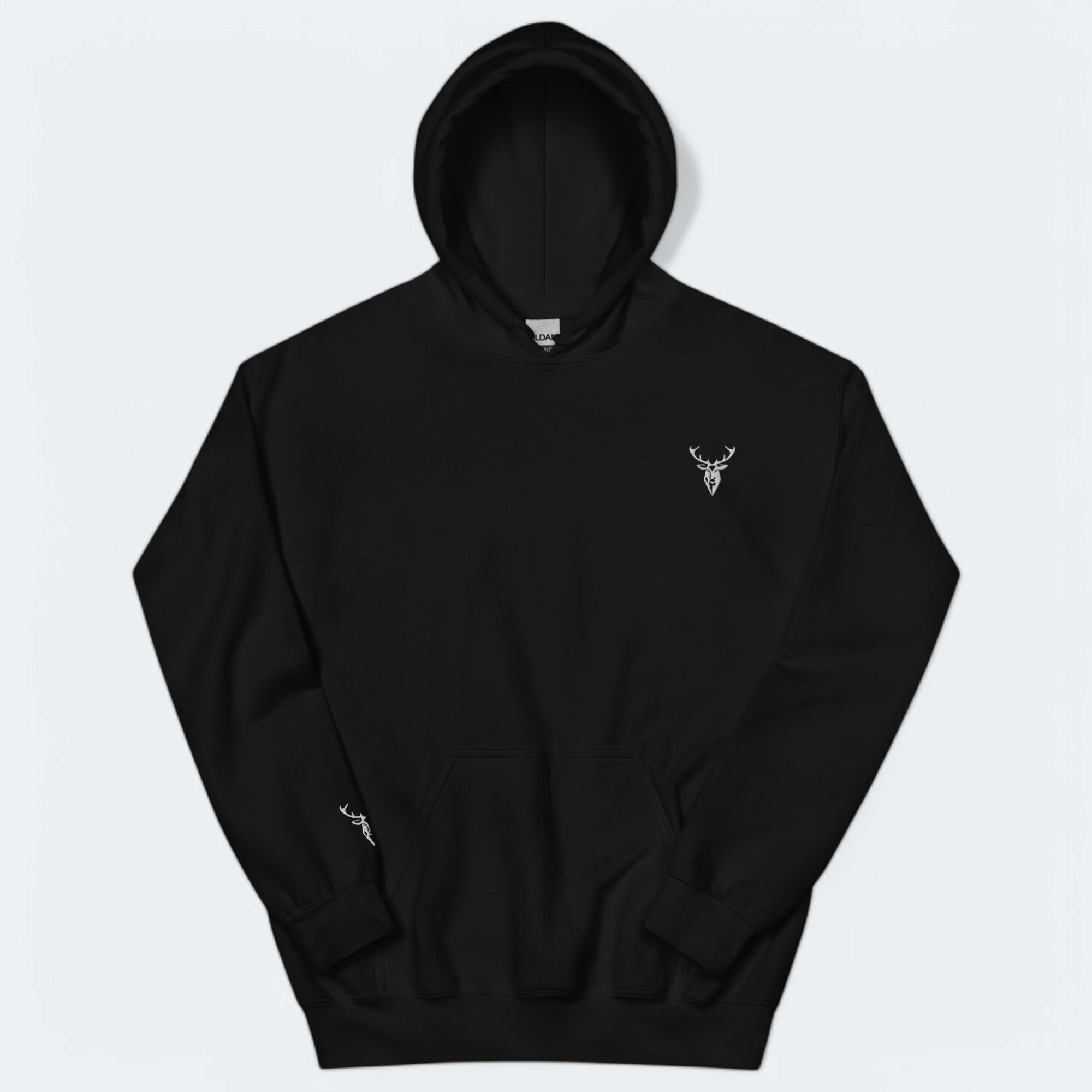 Embroidered Stag Glen Etive Hoodie in Black from 2BTreasured front view