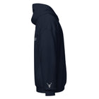 Embroidered Stag Glen Etive Hoodie in navy colour side sleeve view