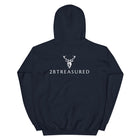 Embroidered Stag Glen Etive Hoodie in navy view of back branding