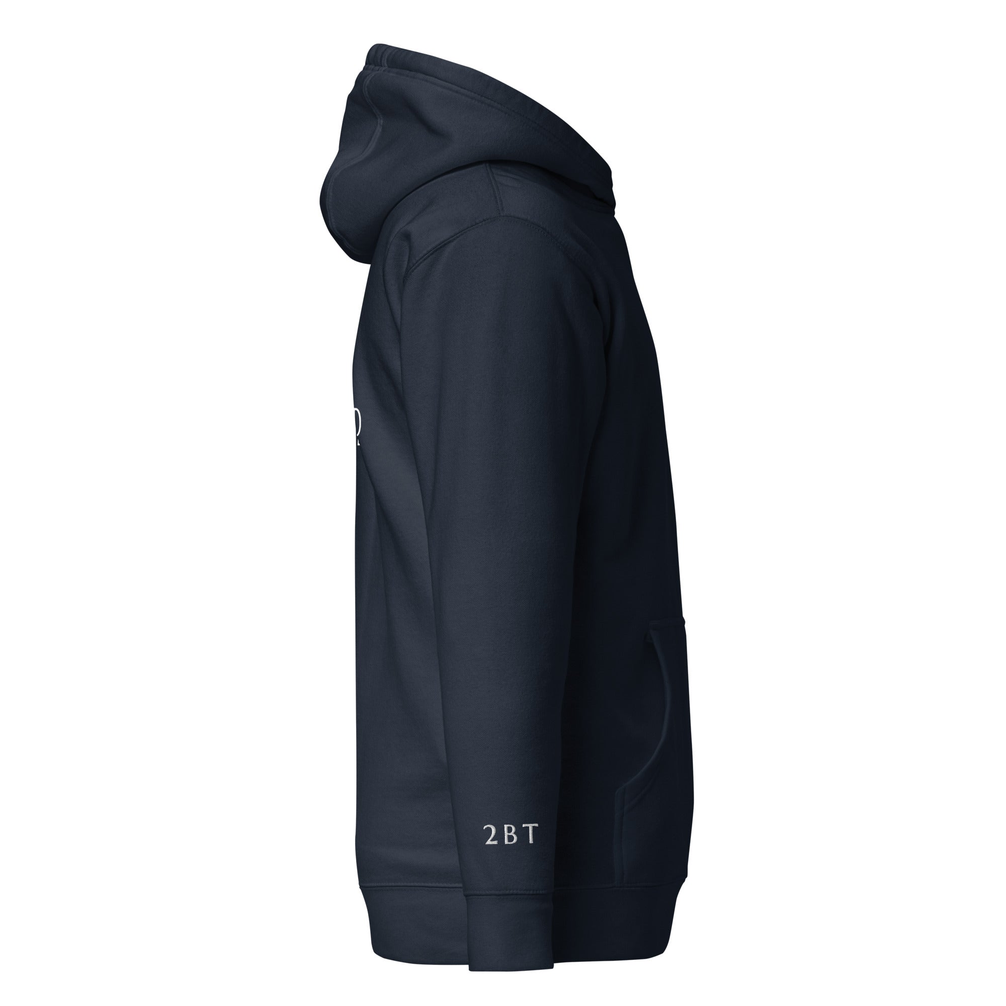 Embroidered Stag Lomond Hoodie navy side view of sleeve