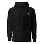 Embroidered Stag Lomond Hoodie in Black front view small stag logo