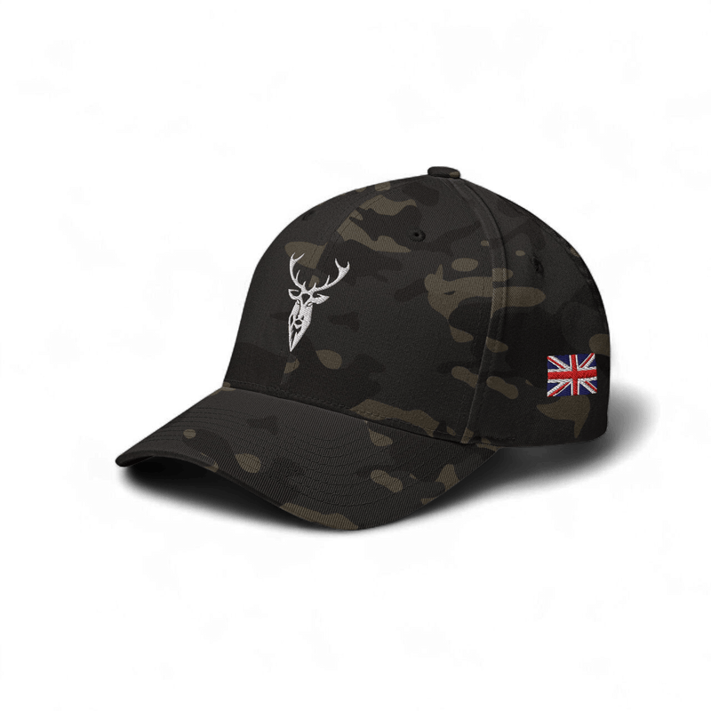 Embroidered Stag Structured Camo Cap, Multicam with British Flag