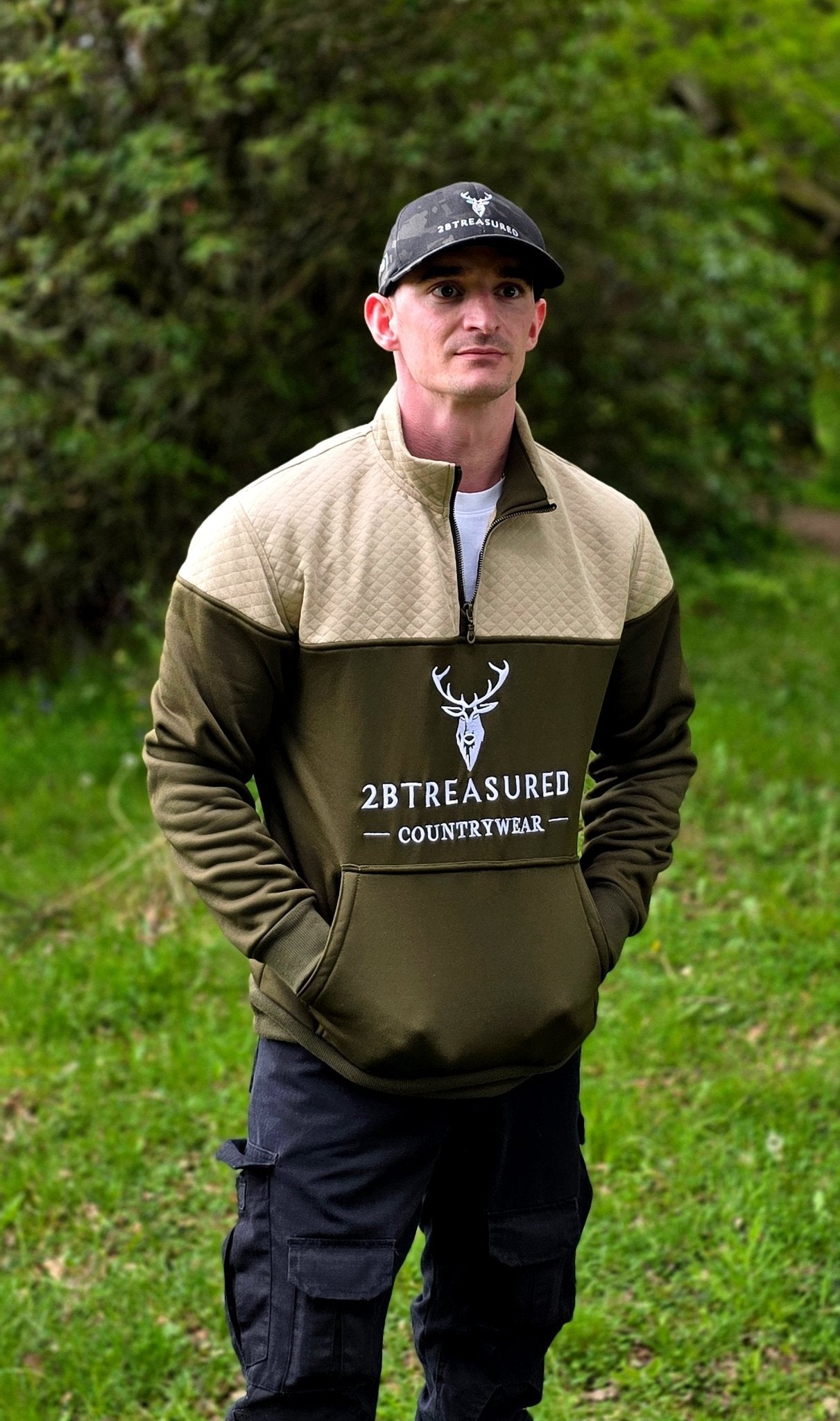 Embroidered Stagmoor Quarter Zip - Country Green
