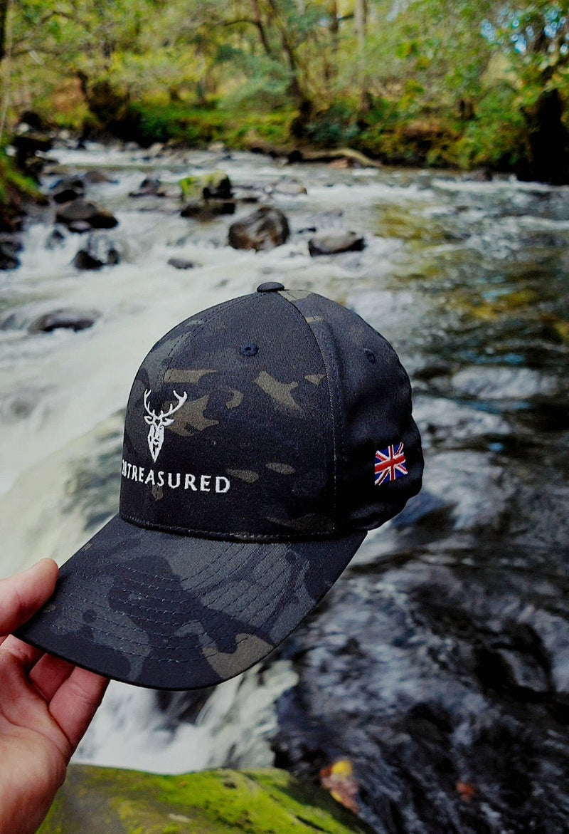 Embroidered Structured Camo Cap, Multicam with British Flag