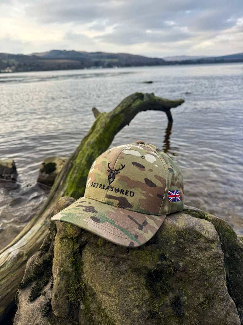 Embroidered Structured Camo Cap with British Flag, Multicam Green