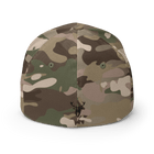 Camouflage baseball cap with a deer emblem on a white background back view