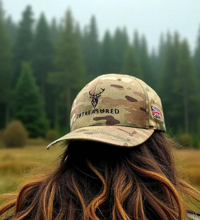 Embroidered Structured Camo Cap with British Flag, Multicam Green