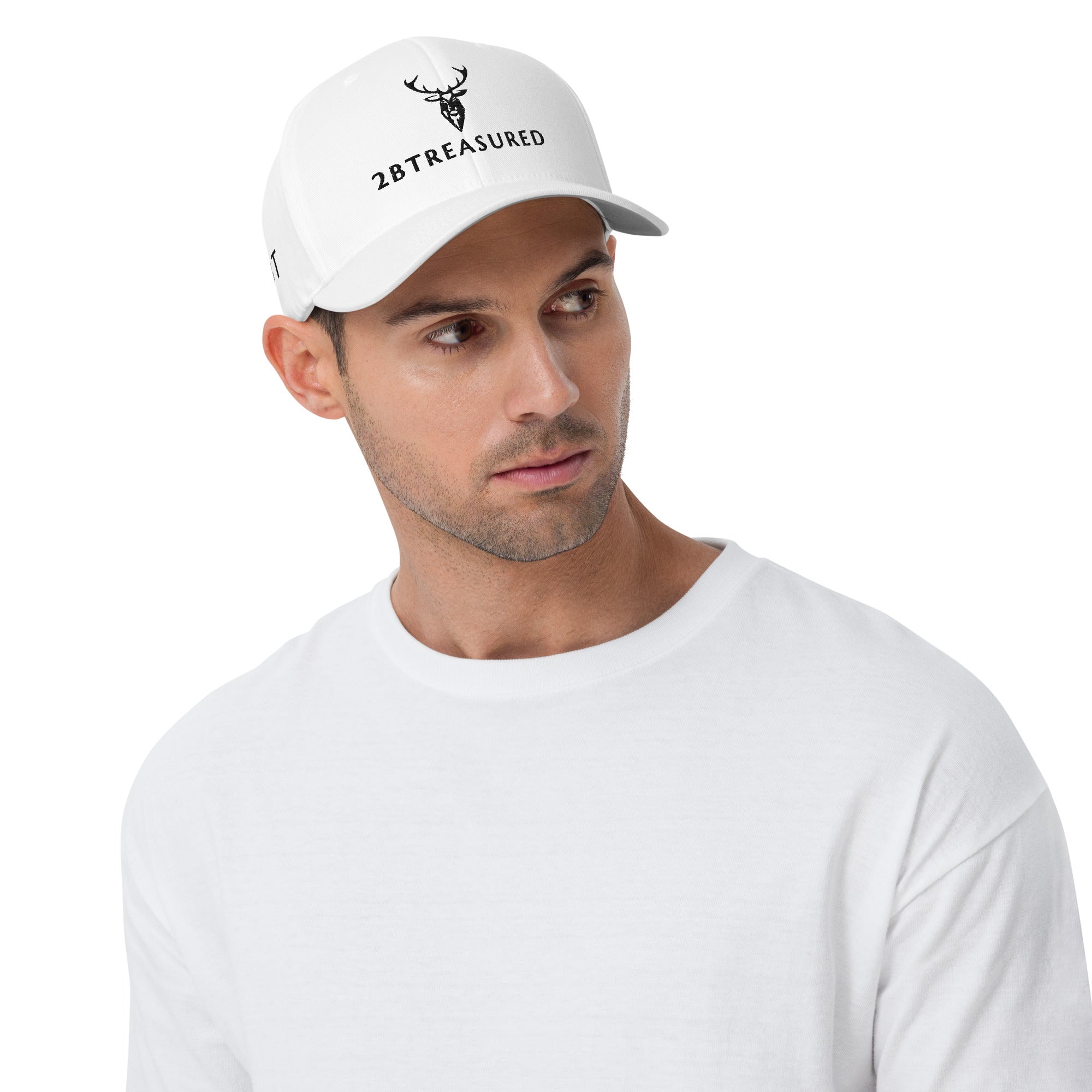 Embroidered Structured Cap worn by male model front view