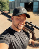 Hunter modelling the Embroidered Structured Camo Cap Multicam with British Flag 