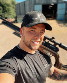 Hunter modelling the Embroidered Structured Camo Cap Multicam with British Flag 