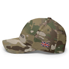 Embroidered Structured Camo Cap with British Flag, Multicam Green side view of flag