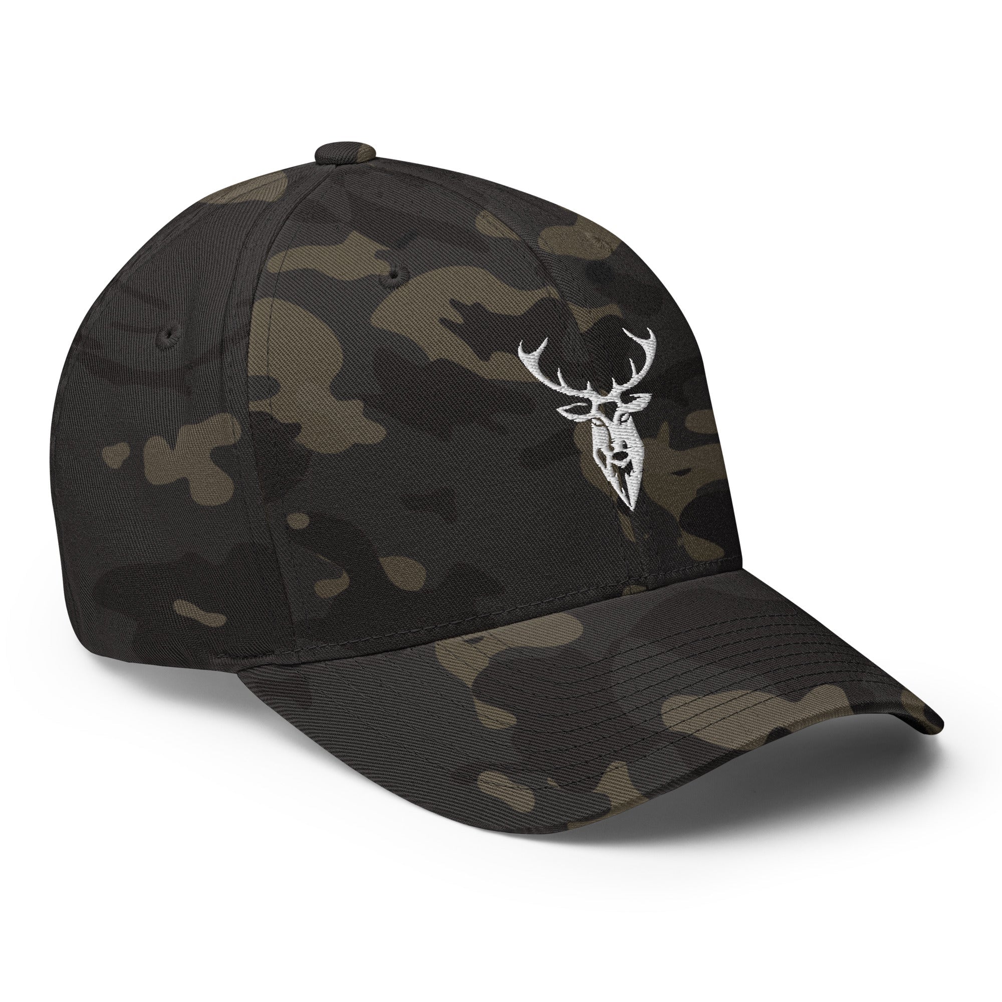 Embroidered Structured Stag Cap camo front view with stag logo