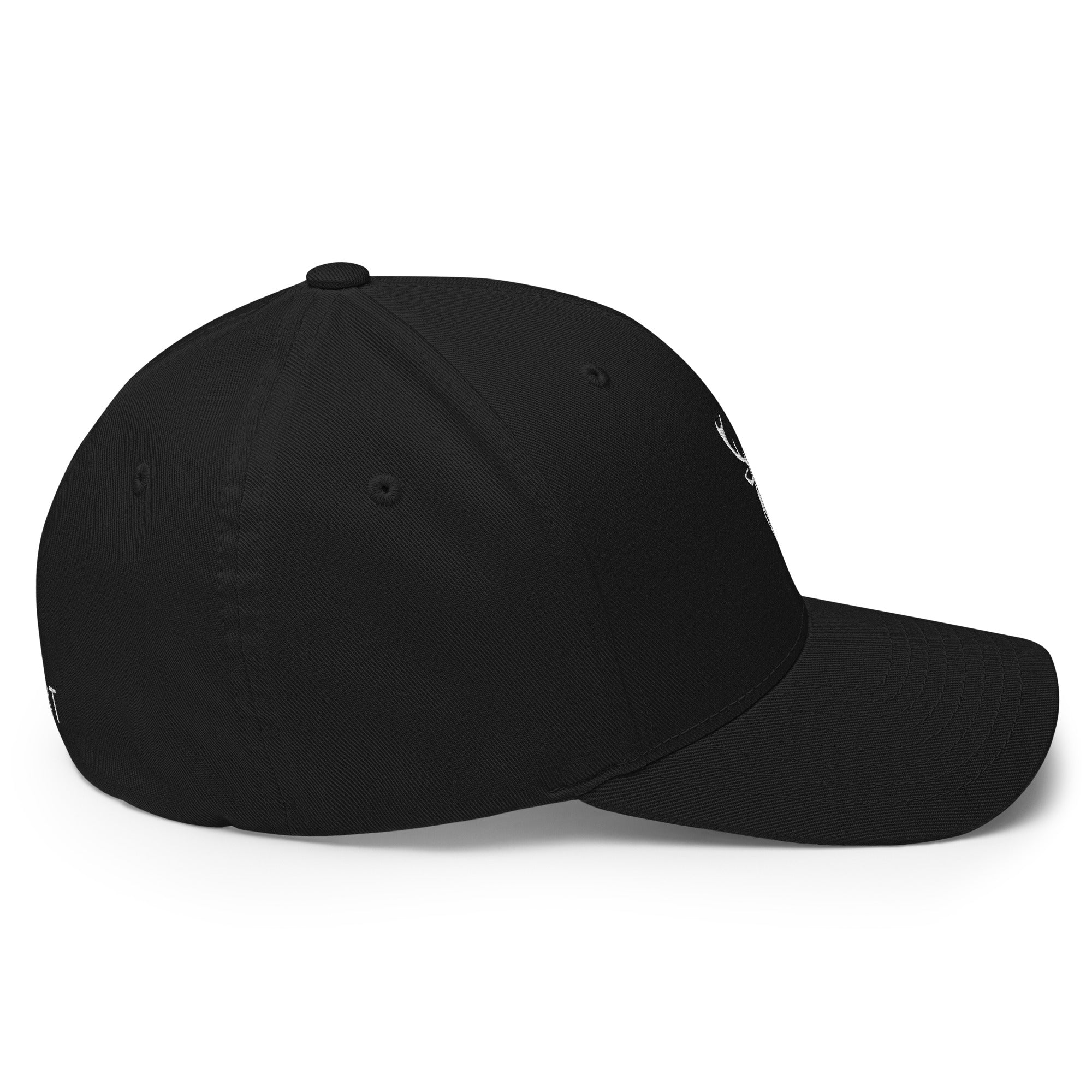 Embroidered Structured Stag Cap in black side view