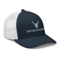 Embroidered Trucker Snapback Cap navy and white front view