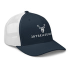 Embroidered Trucker Snapback Cap navy and white front view