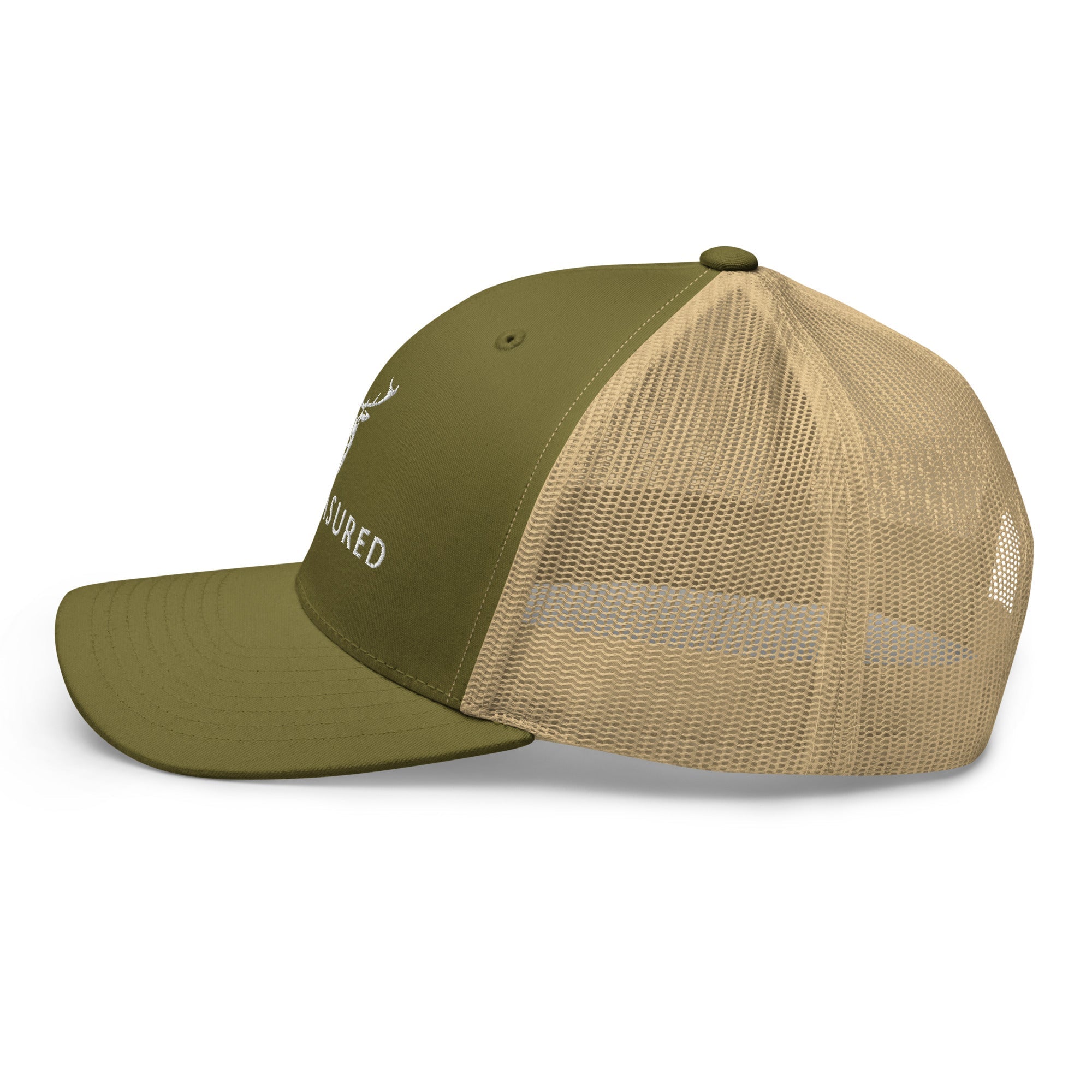 Embroidered Trucker Snapback Cap moss khaki side view