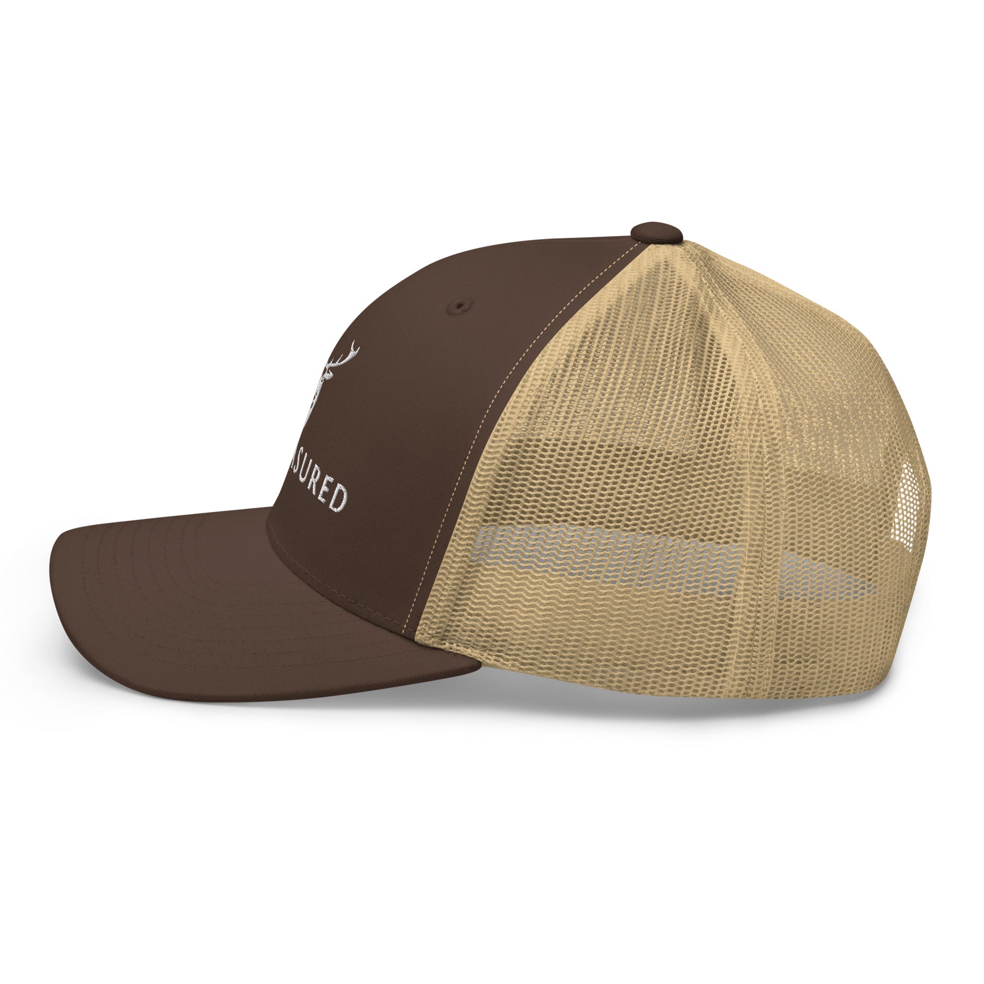 Embroidered Trucker Snapback Cap brown khaki side view