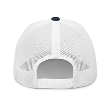 Embroidered Trucker Snapback Cap back view of mesh and strap