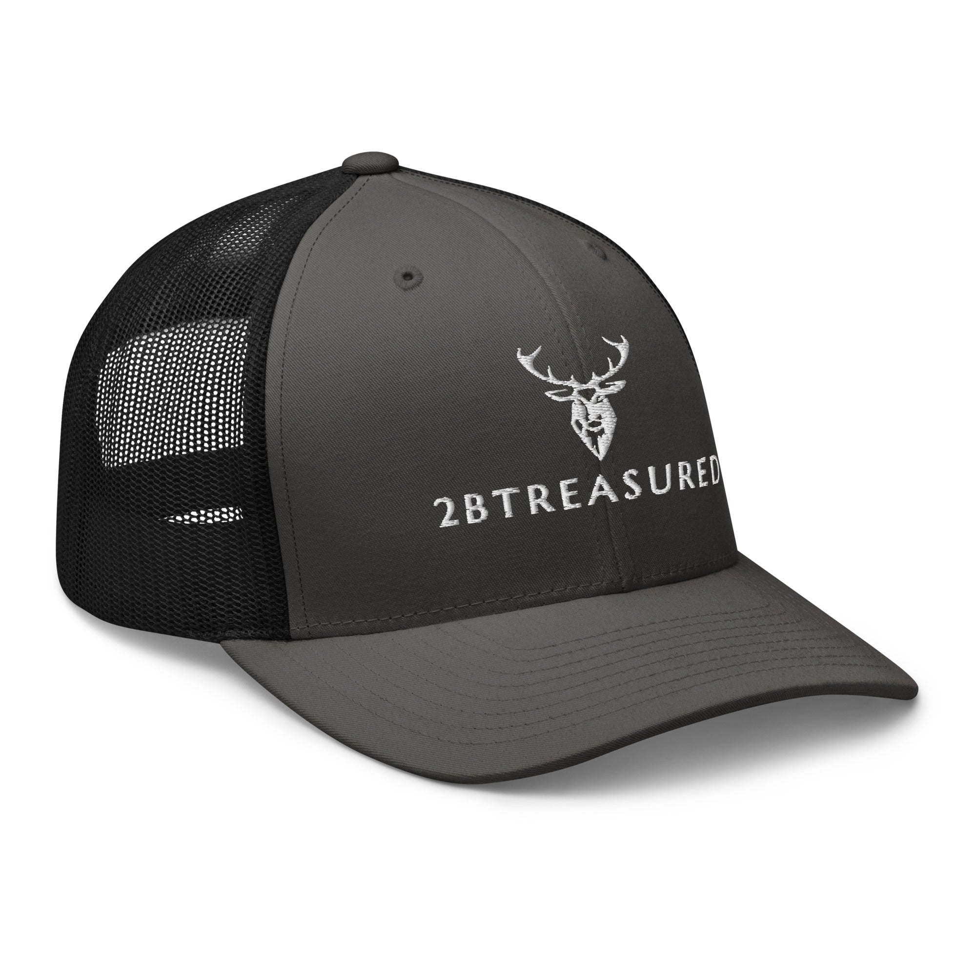 Embroidered Trucker Snapback Cap Charcoal front view