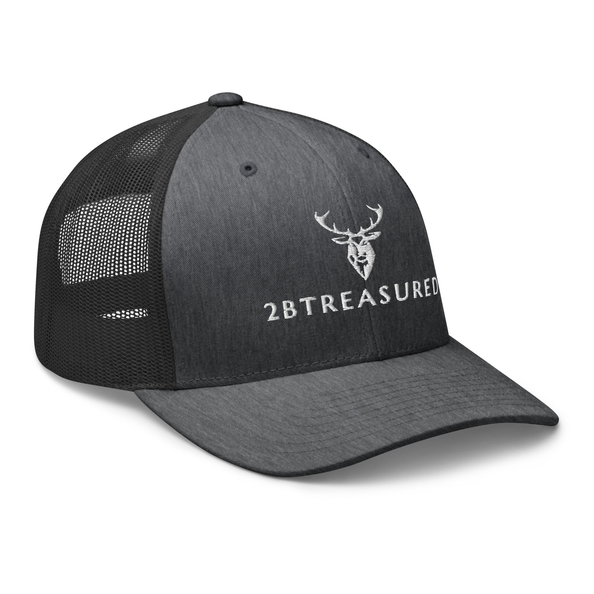 Embroidered Trucker Snapback Cap dark Heather view of front