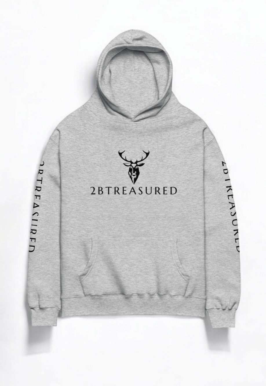 Oversized Cotton Hoodie Athletic Heather front view of branding from 2BTreasured