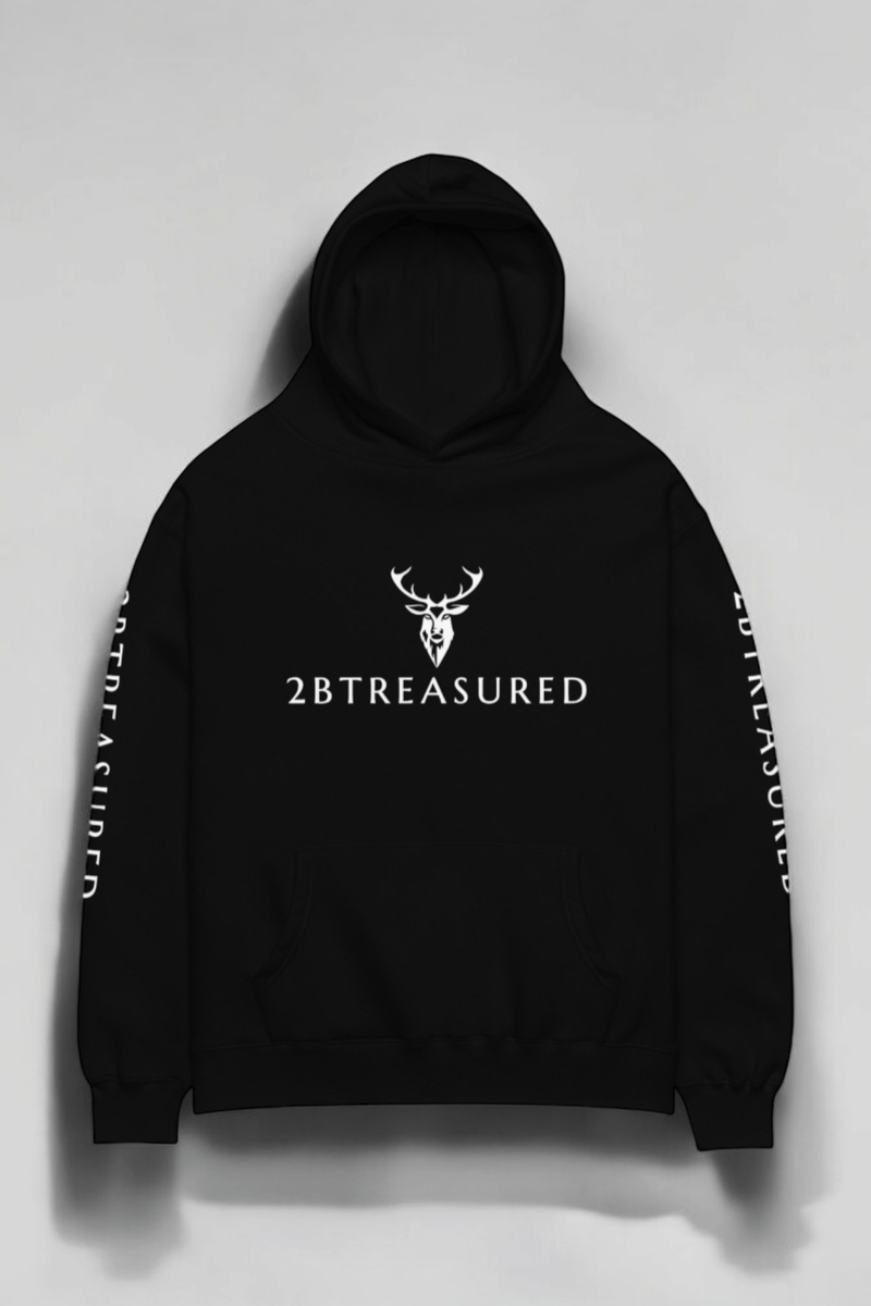 Oversized Cotton Hoodie Black front view of garment from clothing brand 2BTreasured 