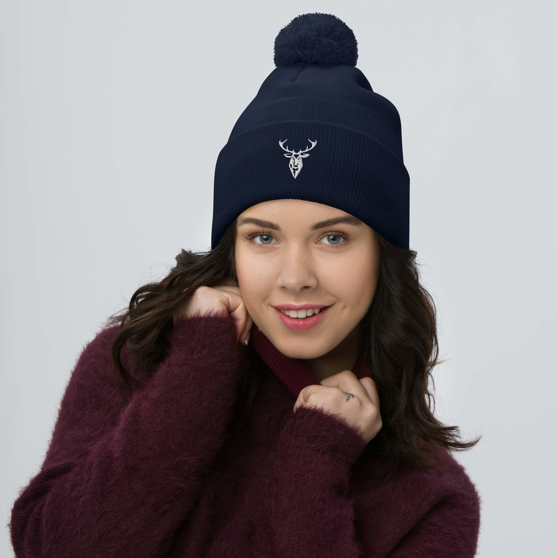 Embroidered Pom Pom Classic Knit Beanie - 2BTreasuredUK