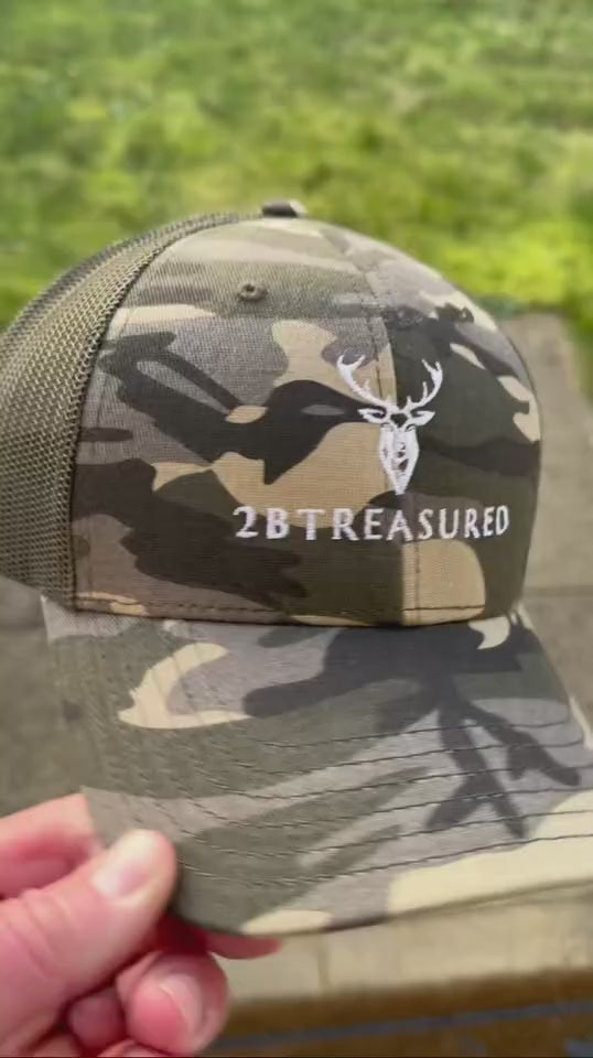 Video of camo trucker hat being shown