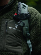 Close up view of the brand 2BTreasured on the Snowdon Sherpa Fleece Army Green 