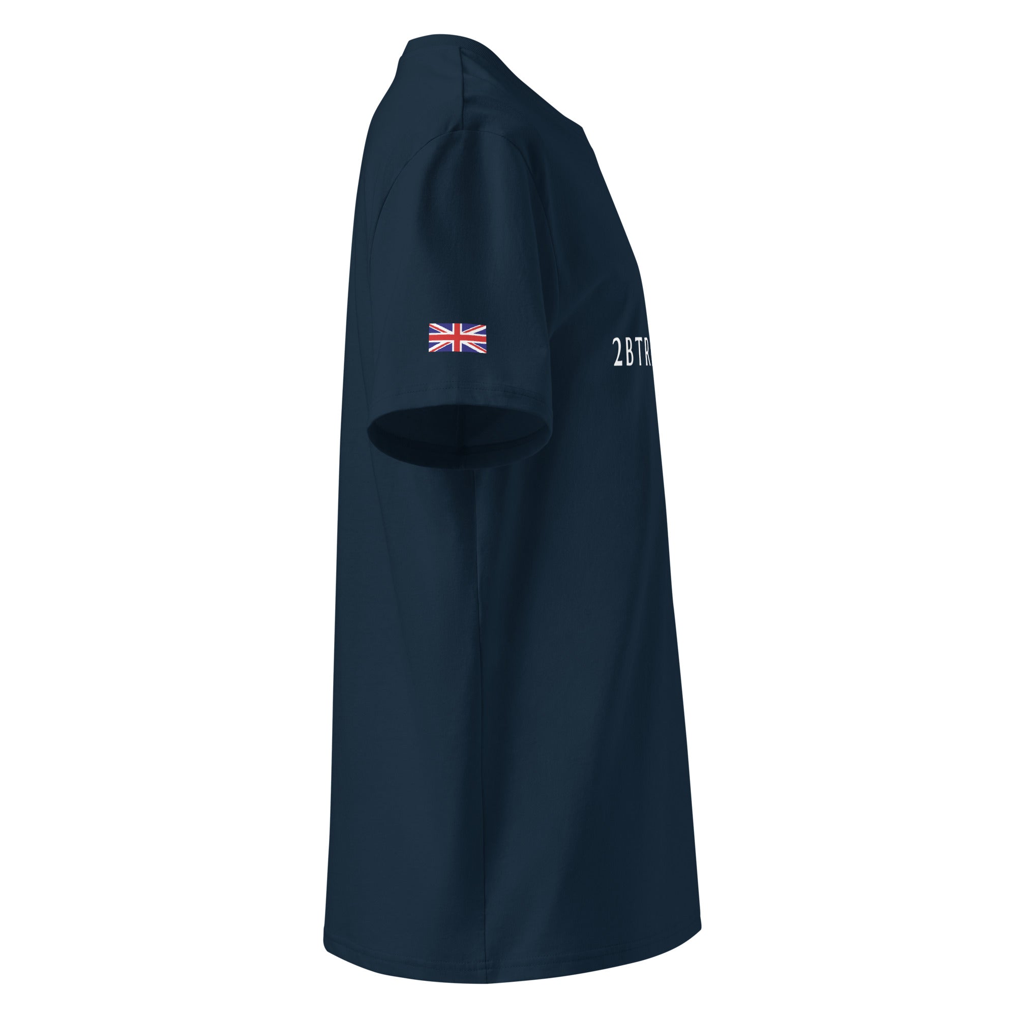 Navy thistle T-Shirt with British Flag on sleeve side view