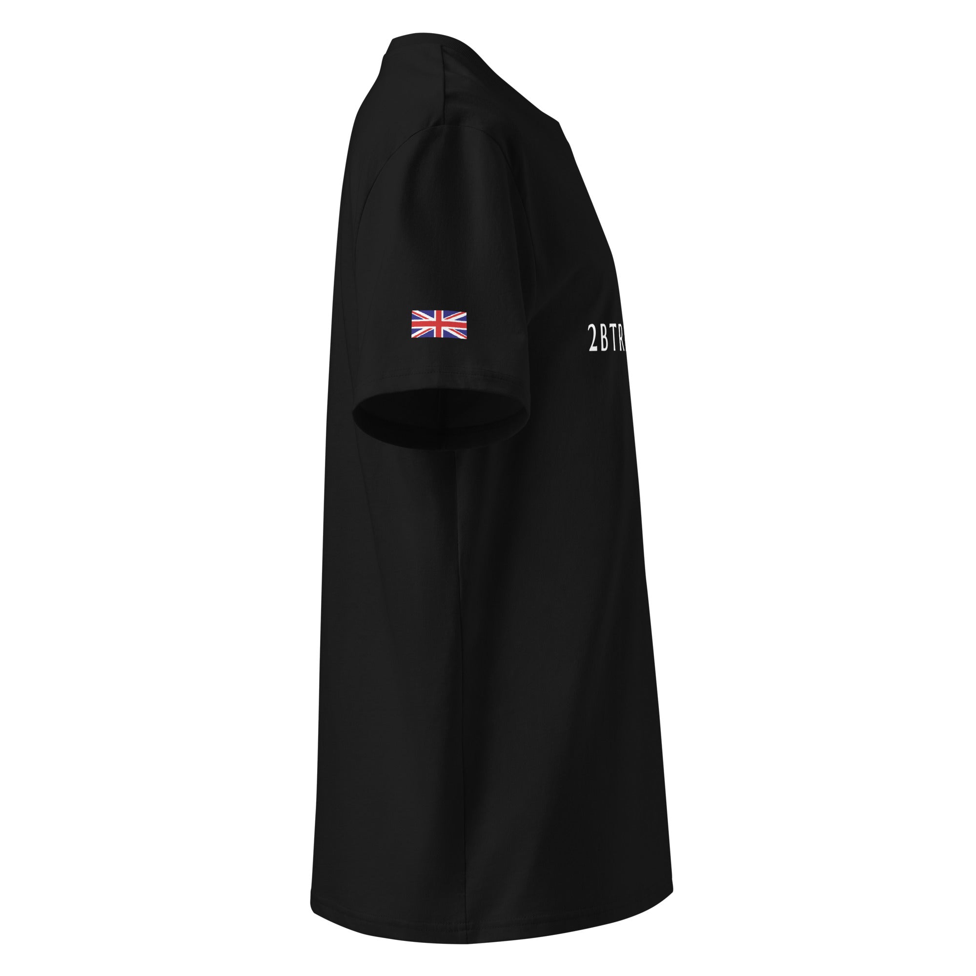Black thistle T-Shirt with British Flag side view 