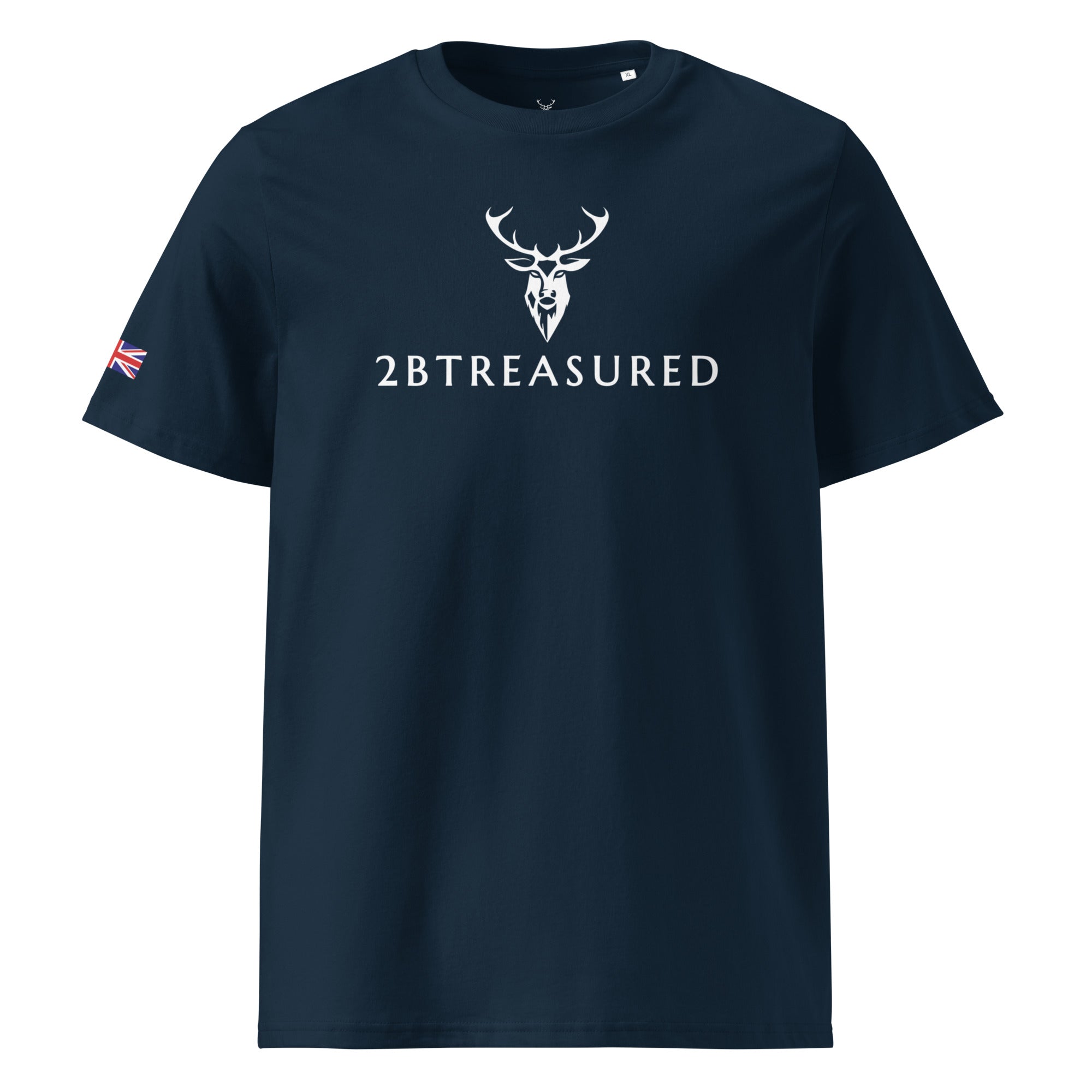 Thistle Tshirt in navy with British Flag front view