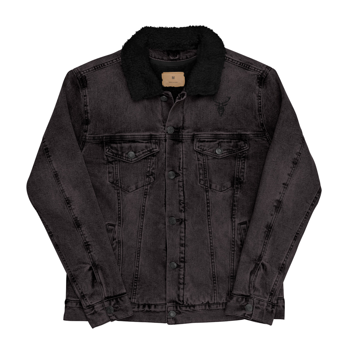 Embroidered Premium Denim Sherpa Jacket (Black Branding)