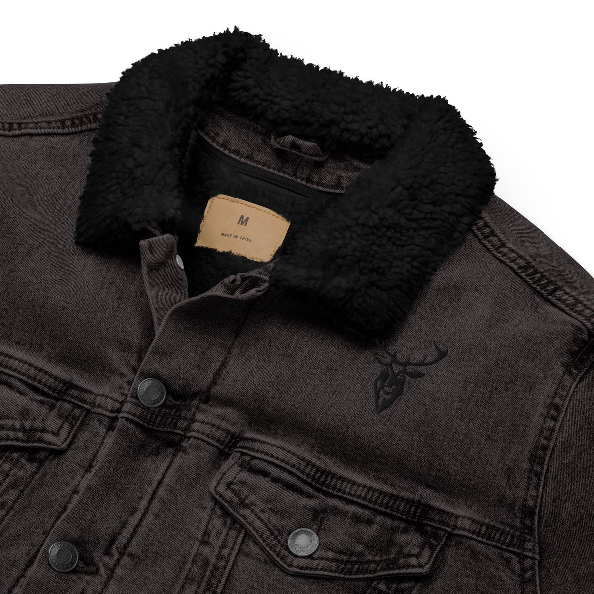 Embroidered Premium Denim Sherpa Jacket (Black Branding)